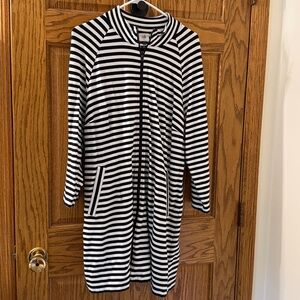 CAbi Black and White Striped Zip-Up Top